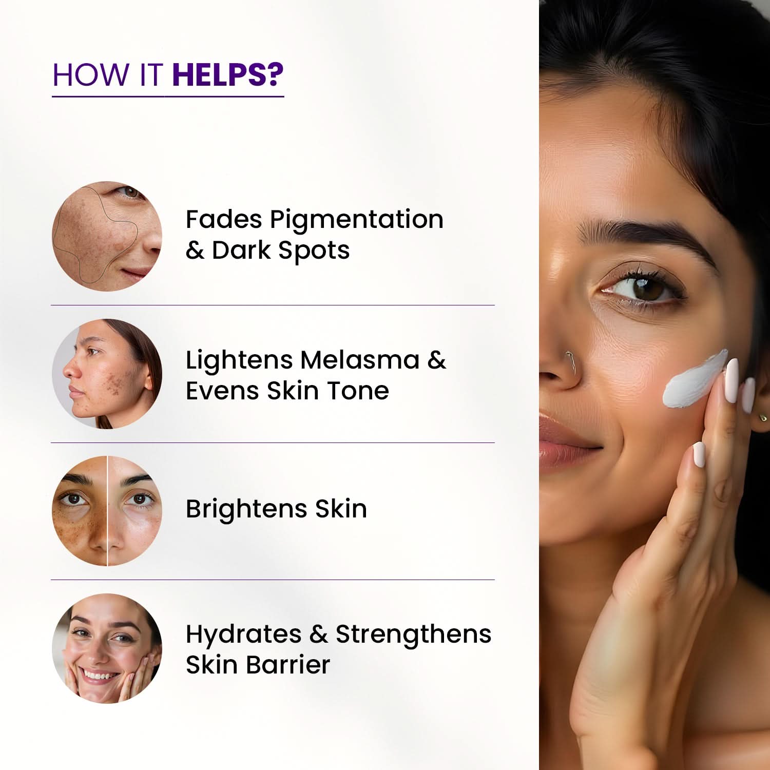 Clairis Correct Bright Max 21 – Advanced Pigmentation & Melasma Cream
How It Helps?
Fades Pigmentation & Dark Spots
Lightens Melasma & Evens Skin Tone
Brightens Skin
Hydrates & Strengthens Skin Barrier