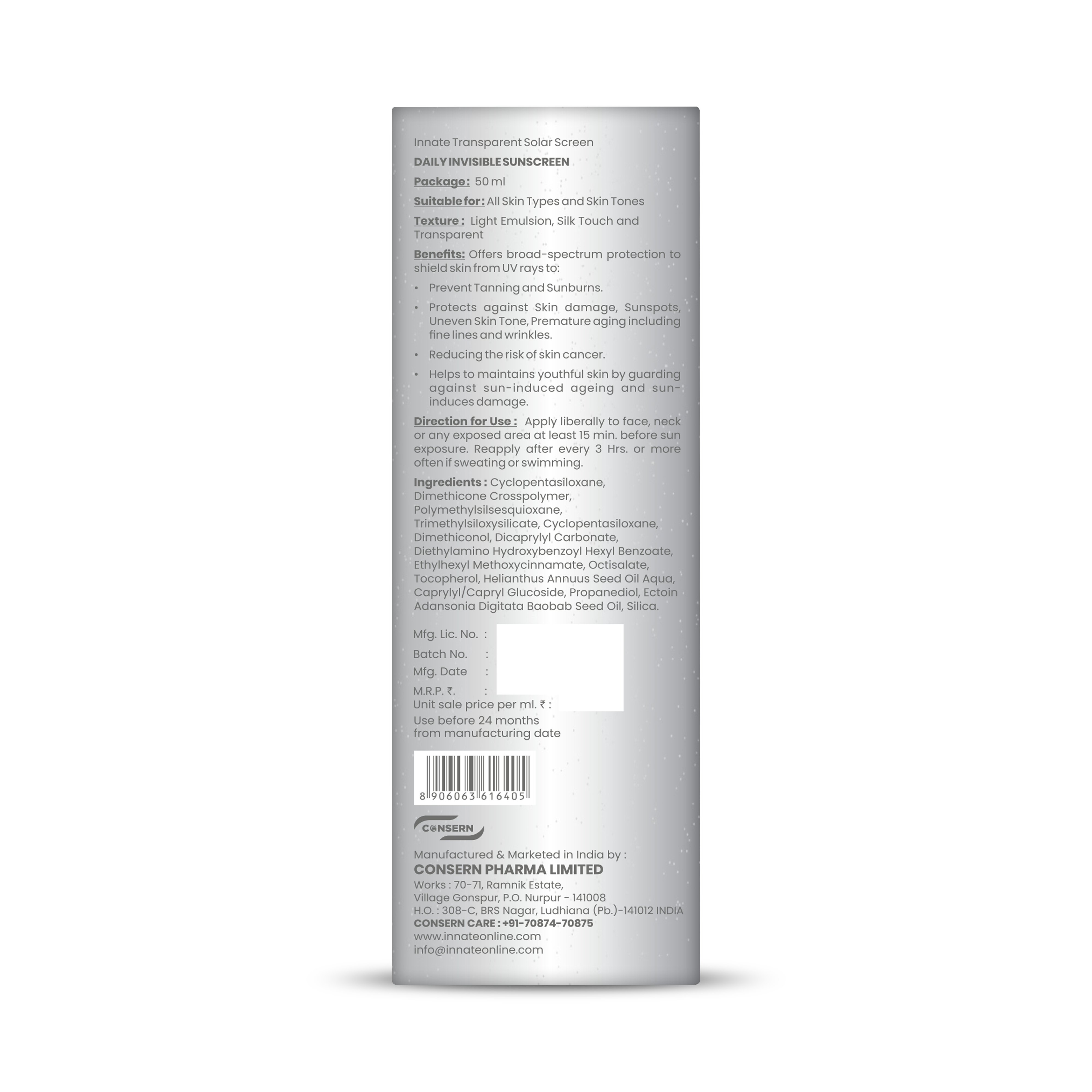 india's first transparent sunscreen with spf43, pa++++
Innate Solar Screen SPF 43