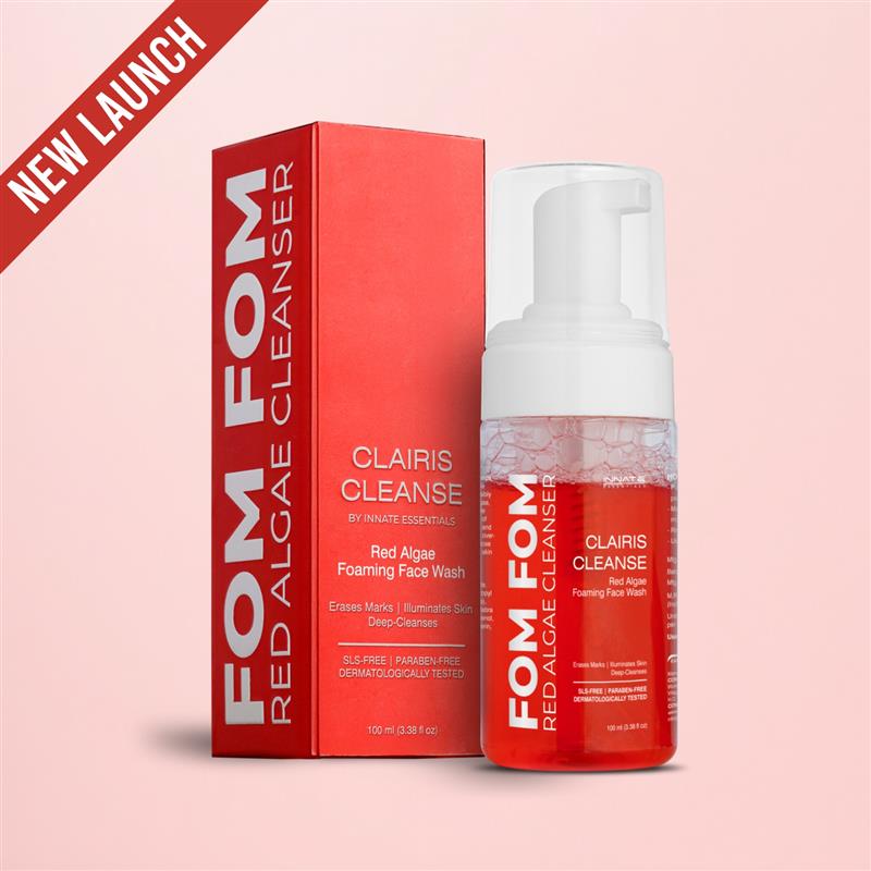 FOM Red Algae Cleanser bottle and packaging on a pink background