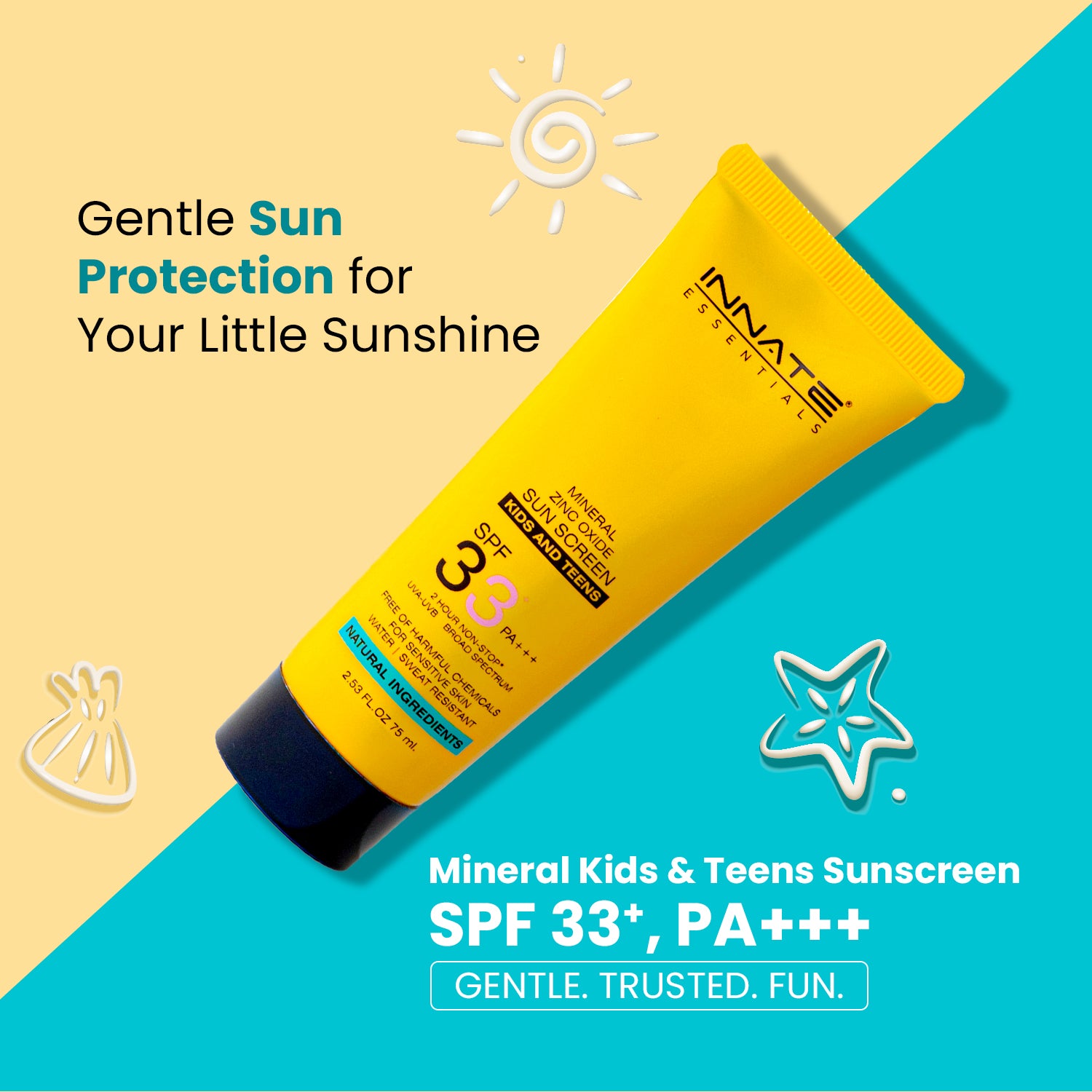 Innate Mineral Kids & Teens Sunscreen SPF 33
Gentle Sun Protection for Your Little Sunshine☀️
INNATE KIDS AND TEENS SUNSCREEN WITH SPF 33, PA+++
Gentle. Trusted. Fun.