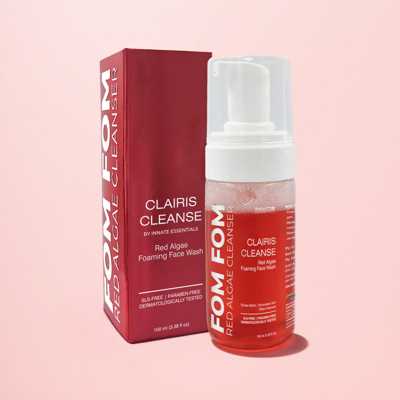 Clairis Cleanse Red Algae Foaming Face Wash 

CLARIS
CLEANSE
BY INNATE ESSENTIALS
Red Algae
Foaming Face Wash
Erases Marks I Illuminates Skin
Deep-Cleanses
SLS-FREE I PARABEN-FREE
DERMATOLOGICALLY TESTED 