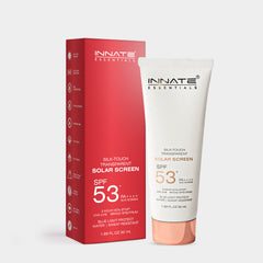 Innate Essentials sunscreen with red box and white tube on a light gray background