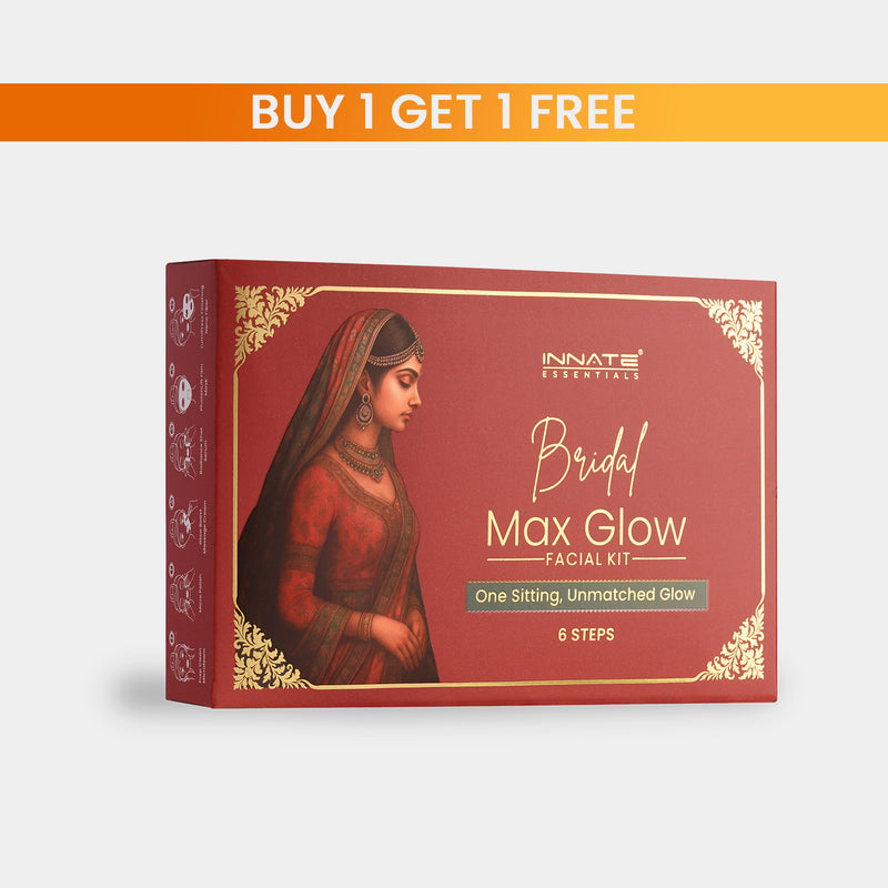 Bridal Max Glow Facial Kit packaging with a woman's face on a red background