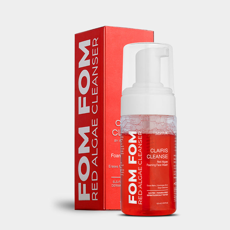 FOM Red Algae Cleanser bottle and packaging on a pink background