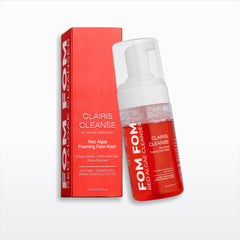 FOM FOM Red Algae Cleansing Foam bottle next to its red packaging box, displayed on a clean white background.
