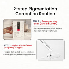 2-step Pigmentation Correction Routine with Pomegranate Facial and Alpha Arbutin Serum on a white background