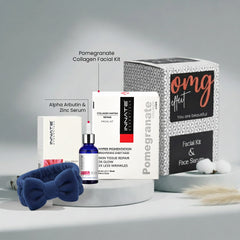 Pomegranate Collagen Facial Kit with serum and cream on a gray background