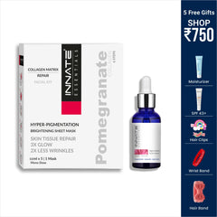 Innate Essentials skincare product set with serum and packaging on a white background