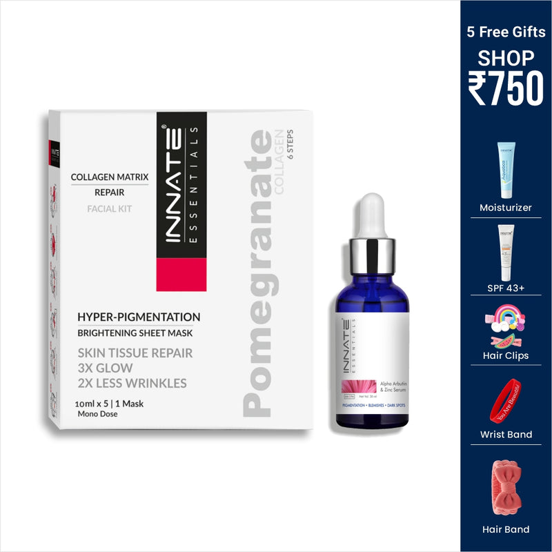 Innate Essentials skincare product set with serum and packaging on a white background