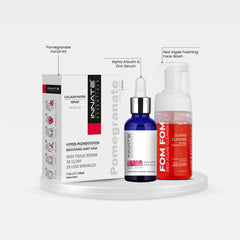 Innate Essentials skincare products including a box, serum, and cleanser on a white background, Hyperpigmentation Treatment Combo - Facial Kit + Serum + Foaming Face Wash