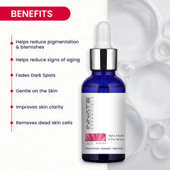 Innate Essentials serum bottle with benefits listed on a white background