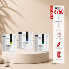 Cosmetic product packaging with promotional offer on a beige background
