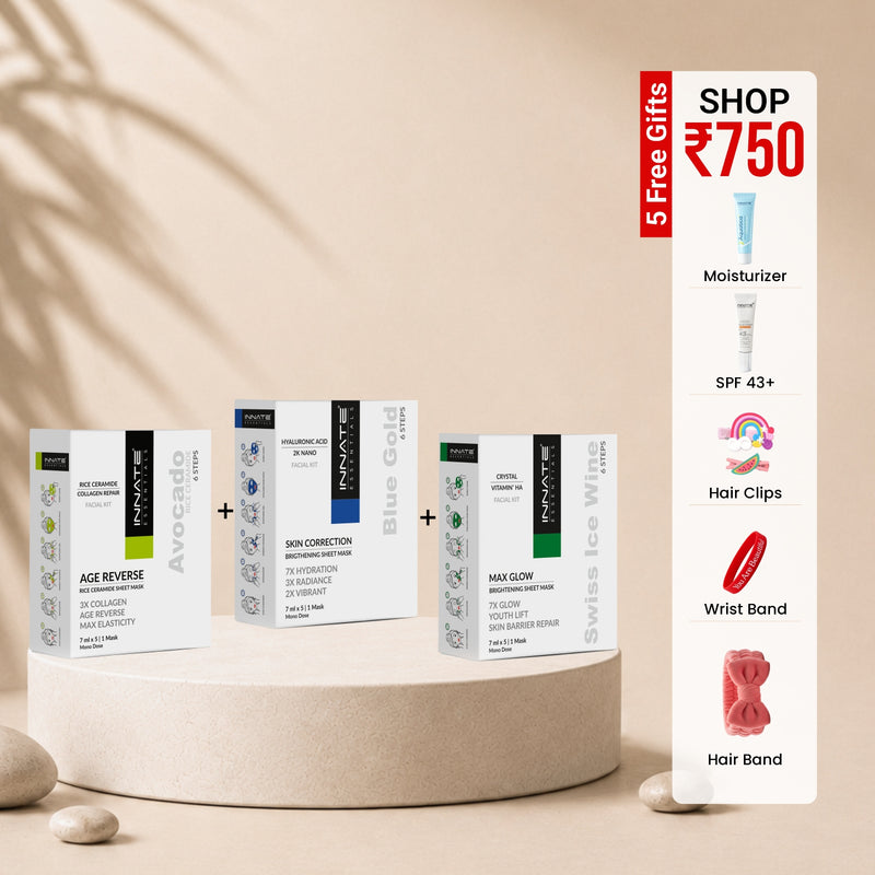Cosmetic product packaging with promotional offer on a beige background
