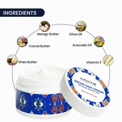 innate Velvet silk intense moisture cream, Blended with luxurious butters (Shea + Cocoa + Mango) and rich oils (Olive + Avocado), this cream delivers intense nourishment without greasiness, leaving your skin velvety smooth and deeply hydrated all day.